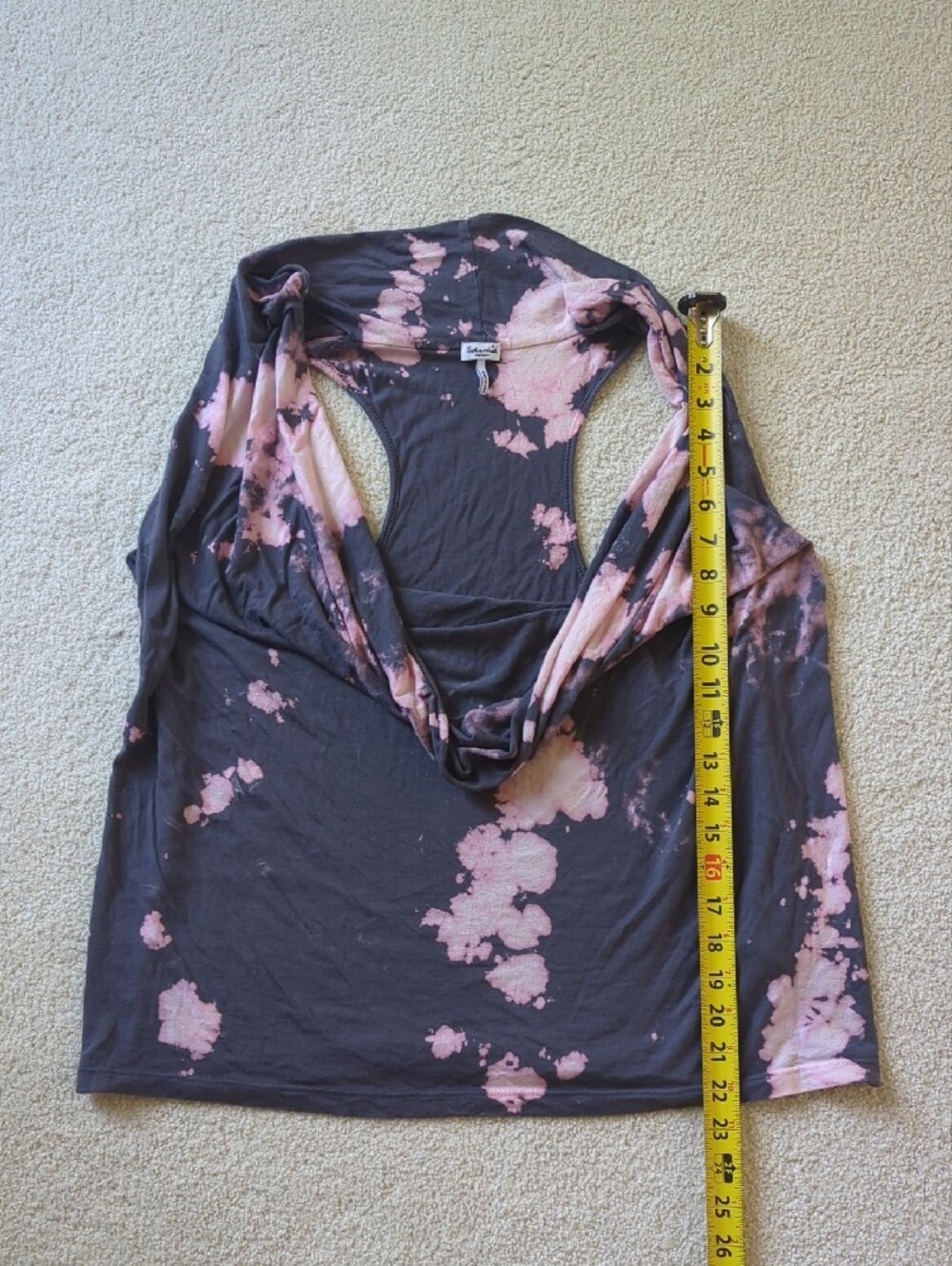 Splendid Charcoal and Pink Tie-Dye Tank With Draped Front - Picture 6 of 8